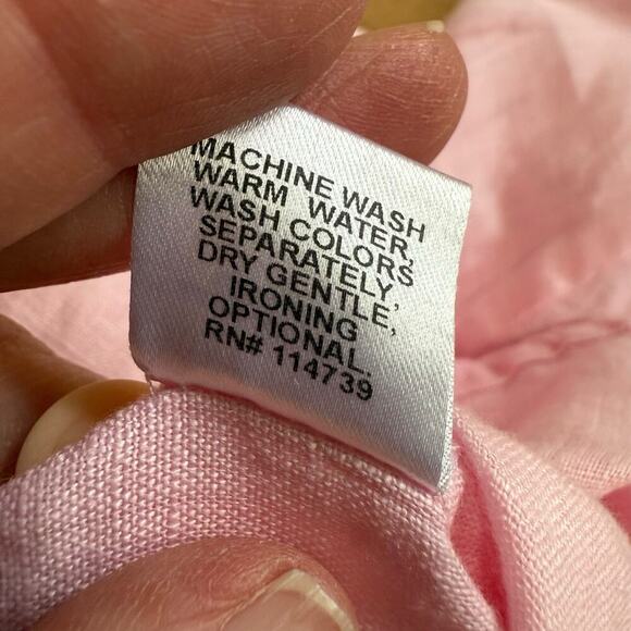 Flax 100% Linen Button Up Top Pink Bell Sleeves M Coastal Beach Preppy Prep - Picture 8 of 11